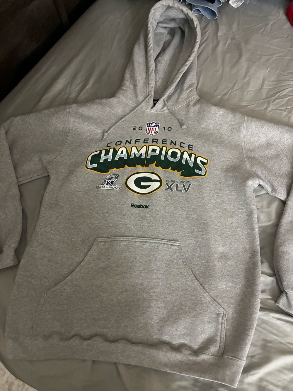 Reebok 2010 Green Bay Packers Conference Champions Gray Hoodie Size Large